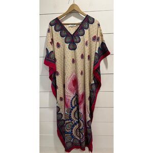 Lapogee Maxi Kaftan Dress One Size Peacock Feather